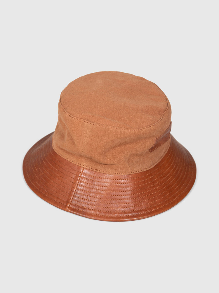 Bode Brown Leather Trim Bucket Hat