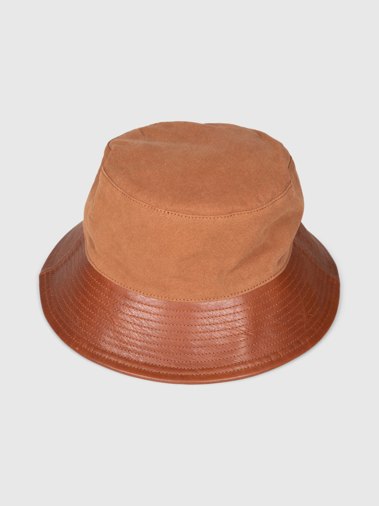 Bode Brown Leather Trim Bucket Hat
