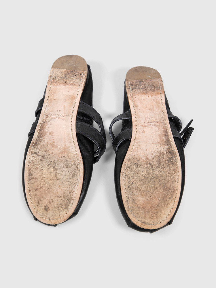 Miu Miu Black Leather Buckled Ballerina Shoes
