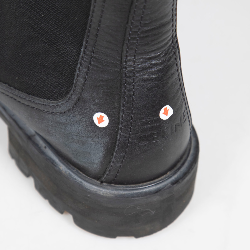 Céline Black Leather Chelsea Logo Tab Boots