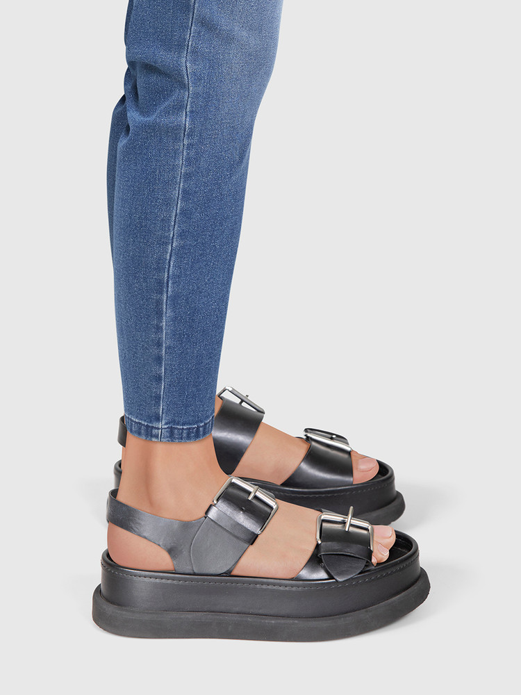 Stella McCartney Black Vegan Leather Buckle Sandals
