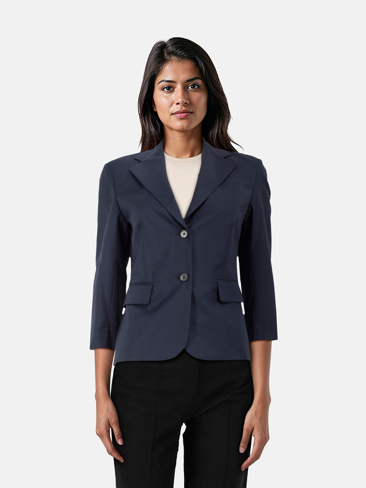 The Row Navy Wool Button Up Blazer