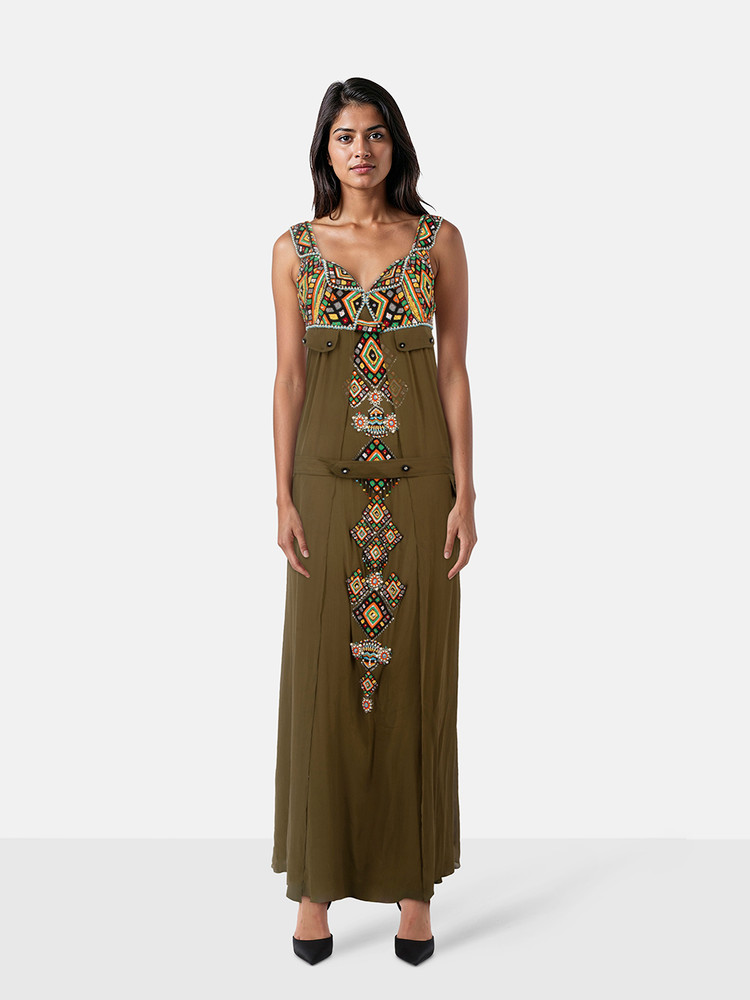 Matthew Williamson Green Silk Beaded Maxi Dress