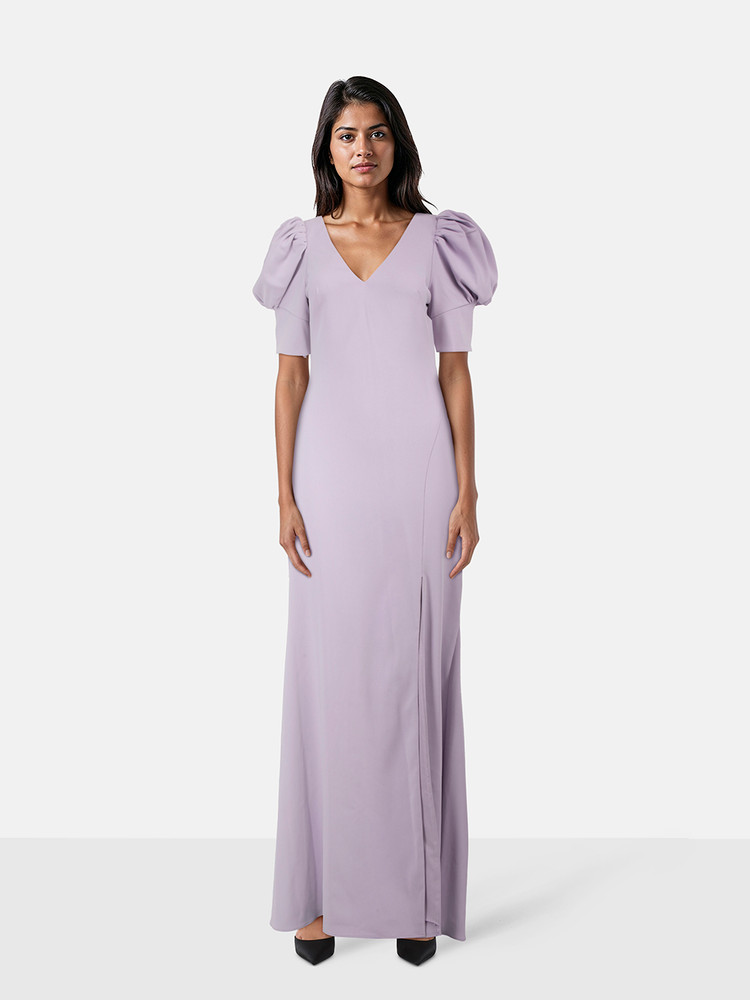 Badgley Mischka Lavender Purple Maxi Leg Slit Dress