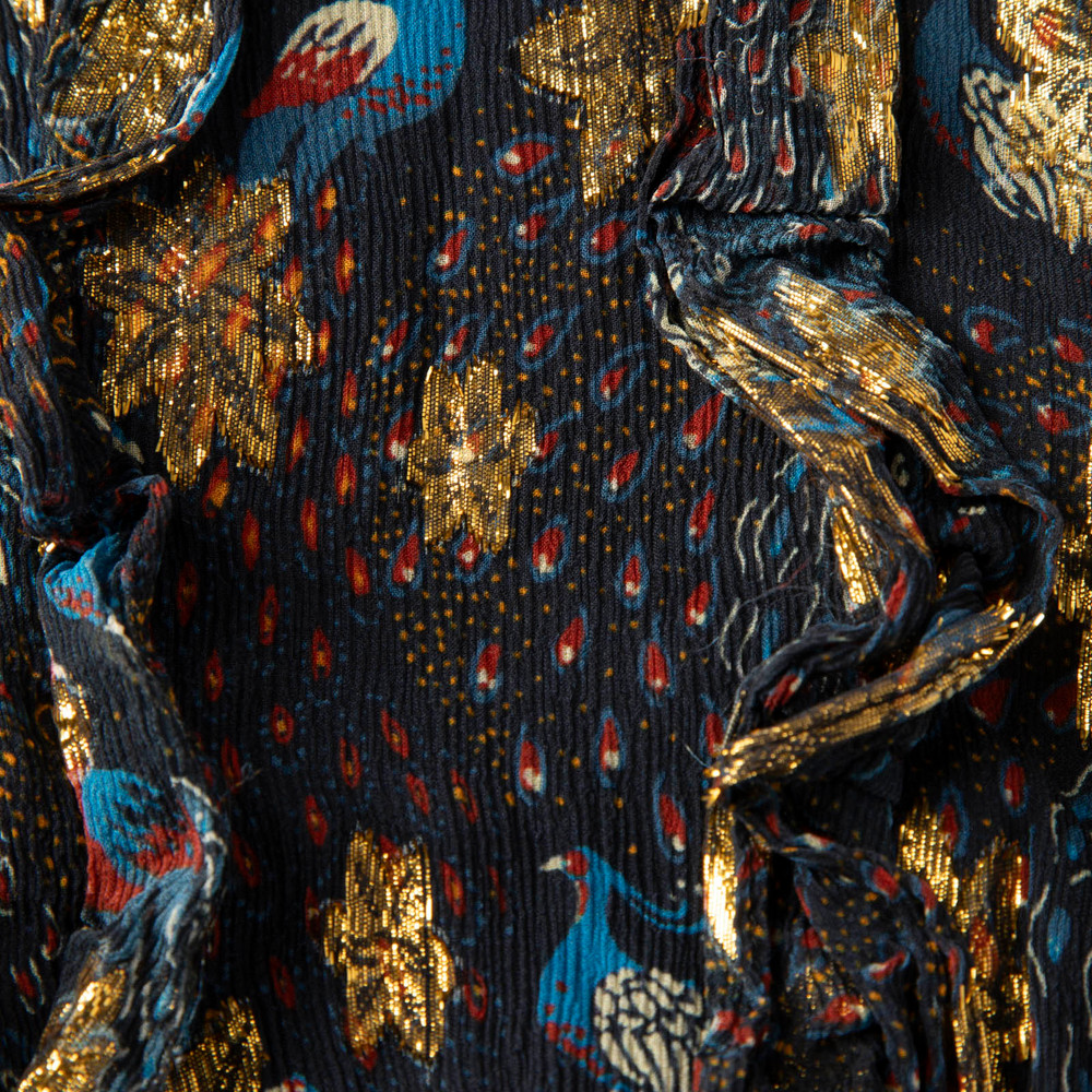 Sézane Golden Peacock Silk Mini Dress