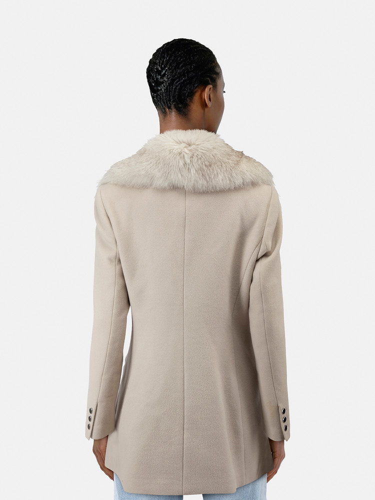 Elie Tahari Grey Wool Fur Trim Coat