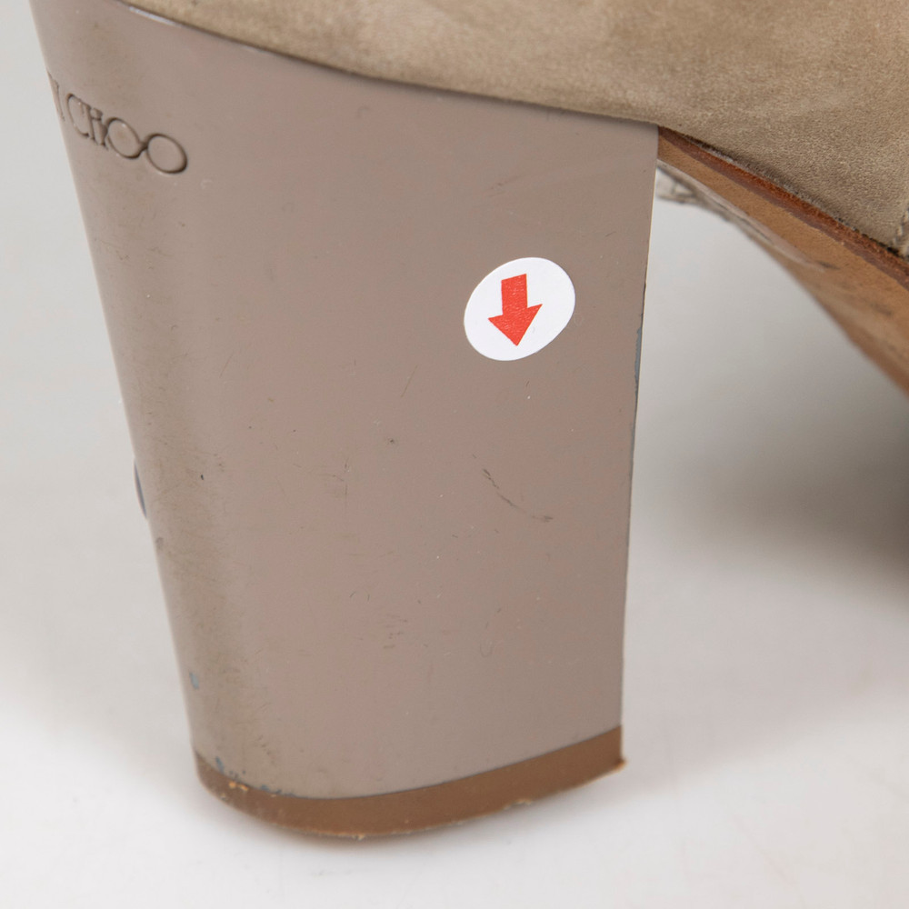 Jimmy Choo Beige Suede & Gold Cap Toe Boots