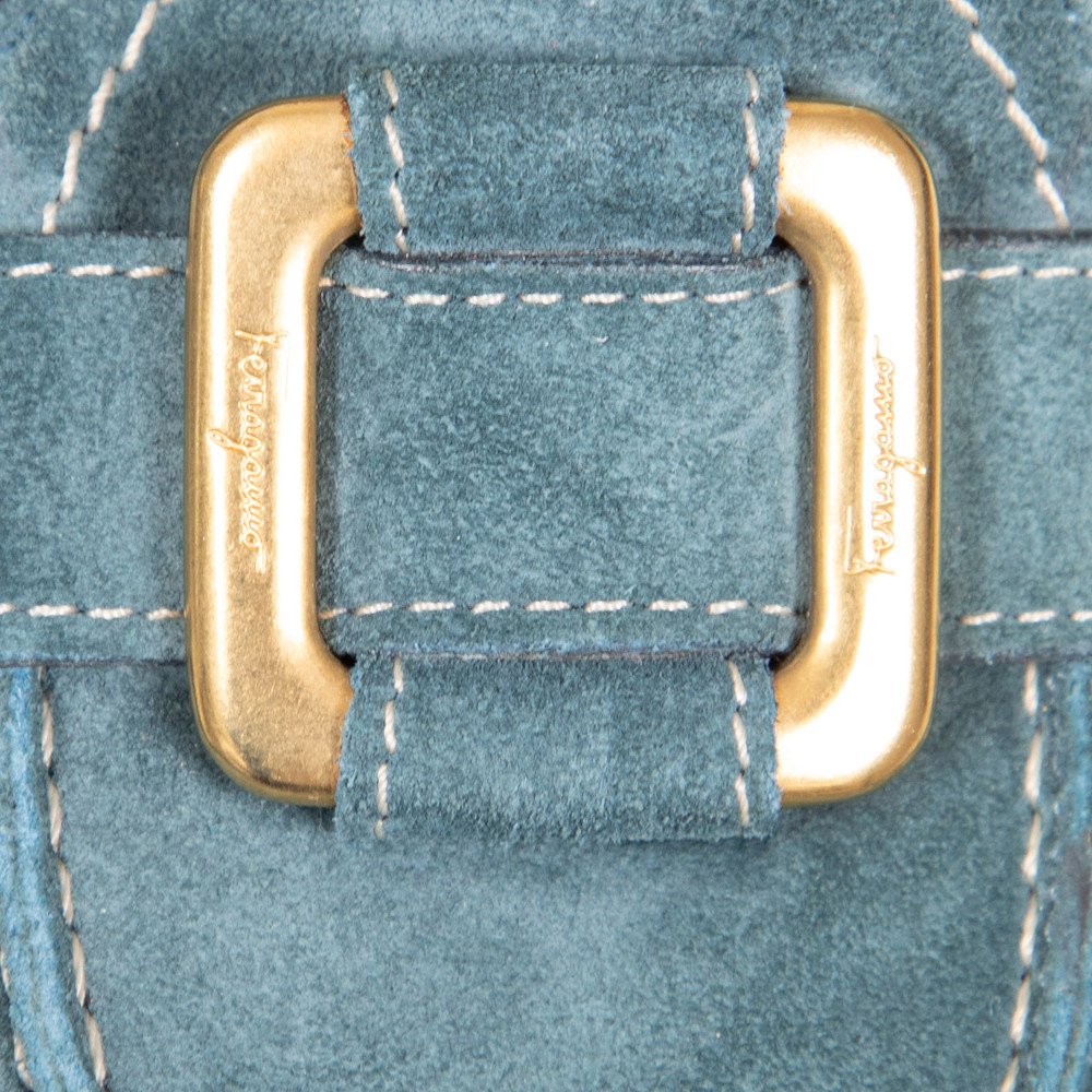 Salvatore Ferragamo Teal Suede Buckle Pumps