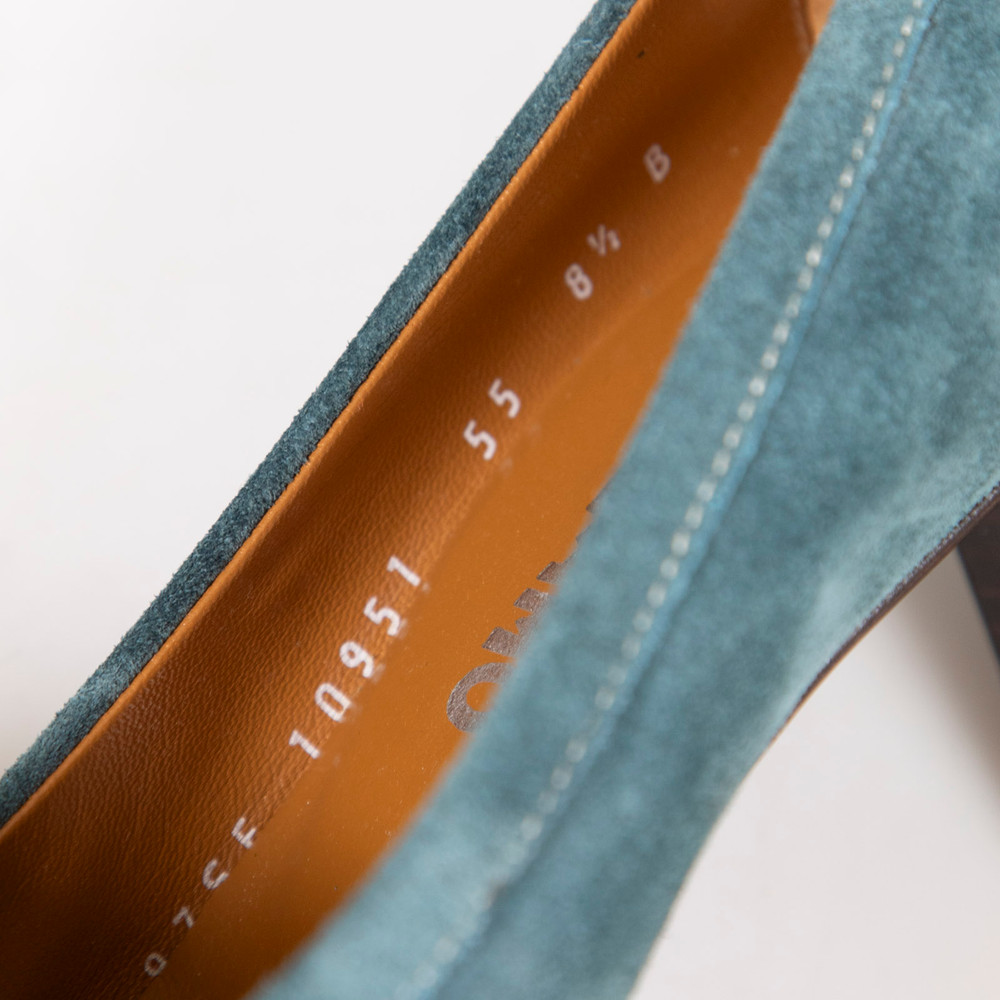 Salvatore Ferragamo Teal Suede Buckle Pumps