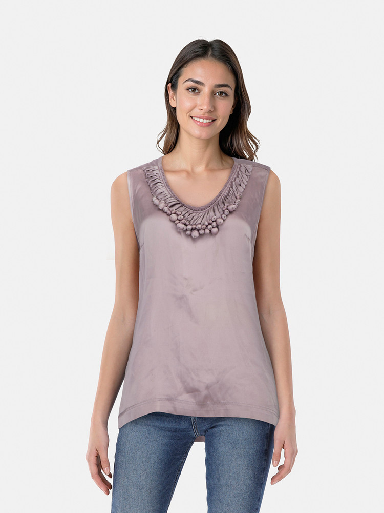 Valentino Garavani Purple Embellished Neckline Blouse