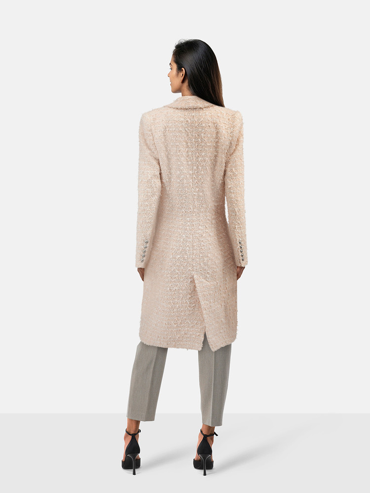 Balmain Pink Tweed Long Coat