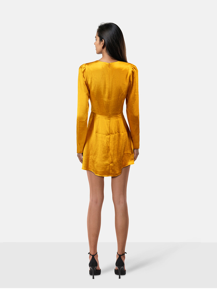 House Of Harlow 1960 Gold Mini Long Sleeve Dress