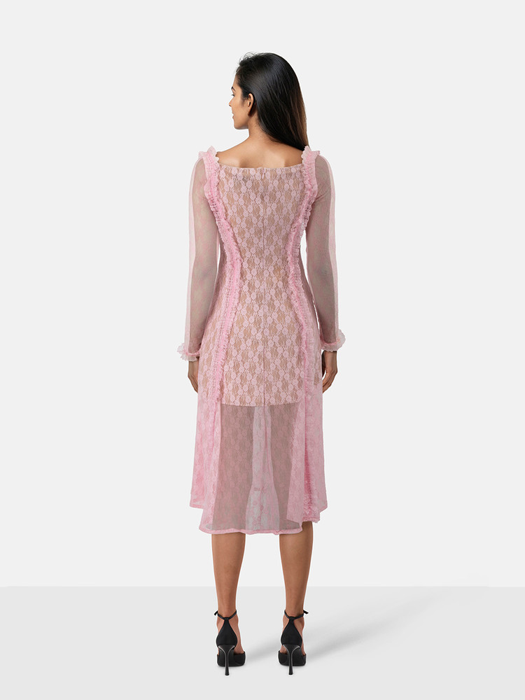 Self-Portrait Self Portrait x Christopher Kane Pink Lace Ruffle Midi Dress
