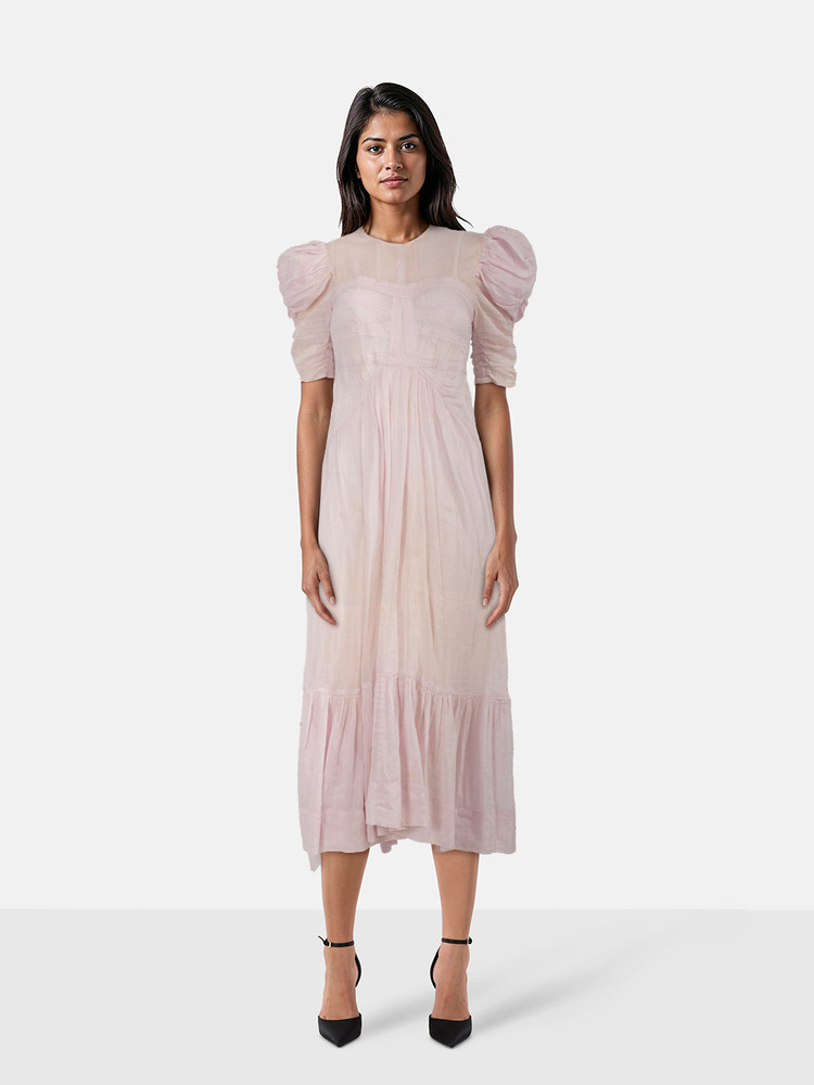 Isabel Marant Pink Katici Puffed Sleeve Voile Maxi Dress