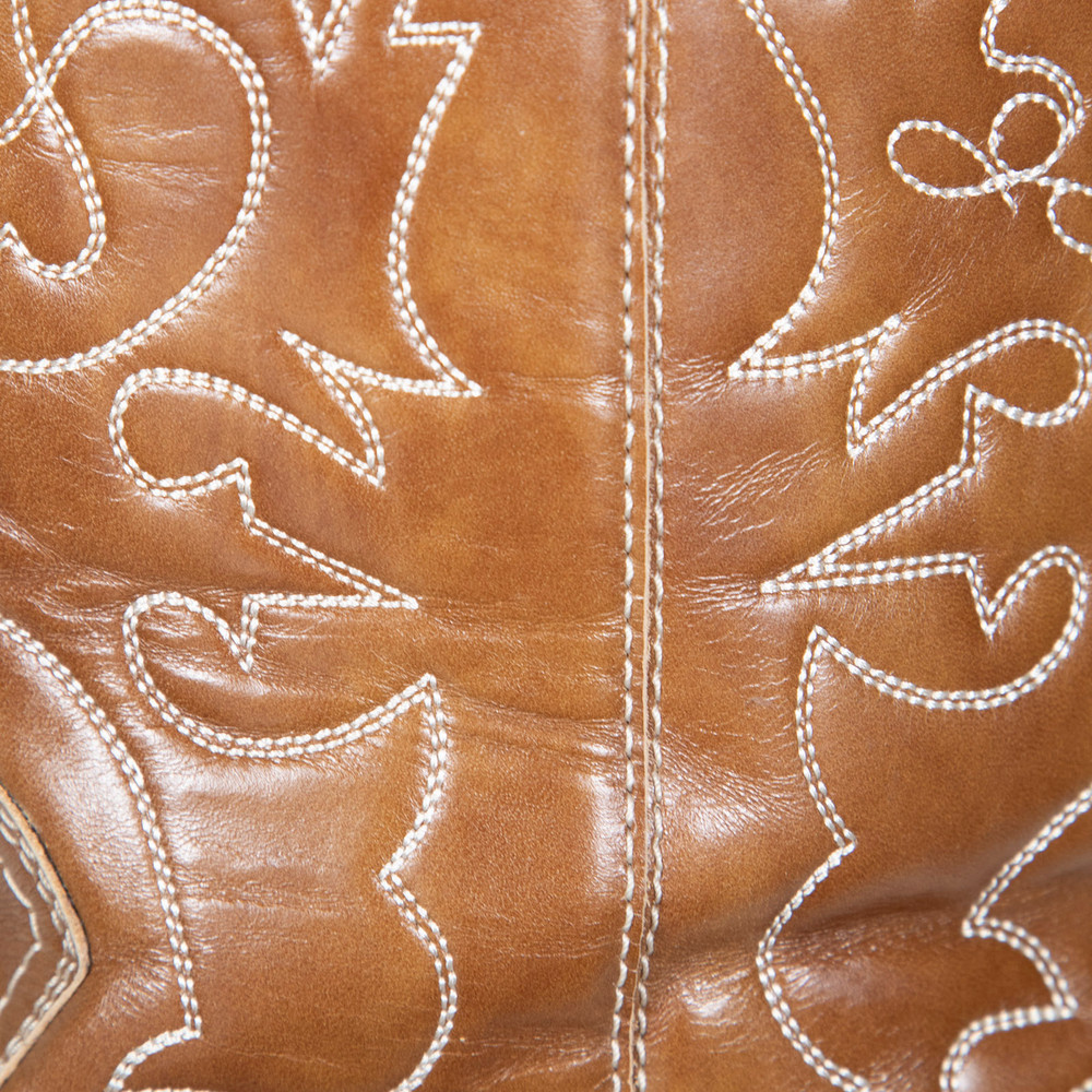 Ganni Brown Leather Embroidered Western Boots