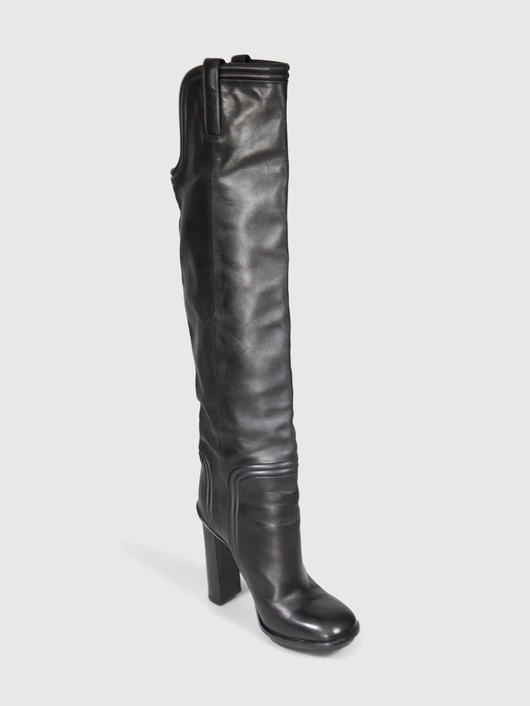 Gucci Black Leather Knee High Boots