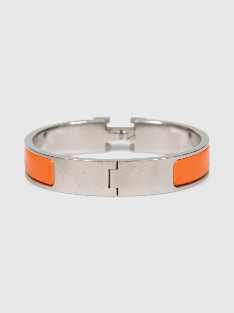 Hermès Orange Fruité Palladium Plated Clic H Bracelet