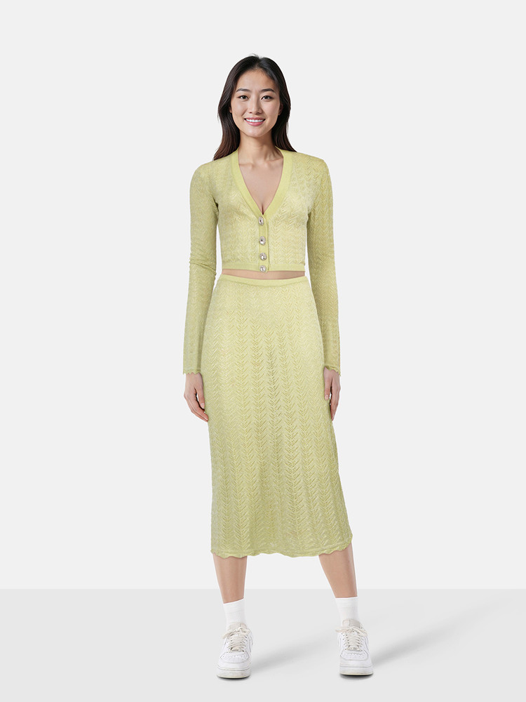 Alessandra Rich Green Cardigan & Skirt Set