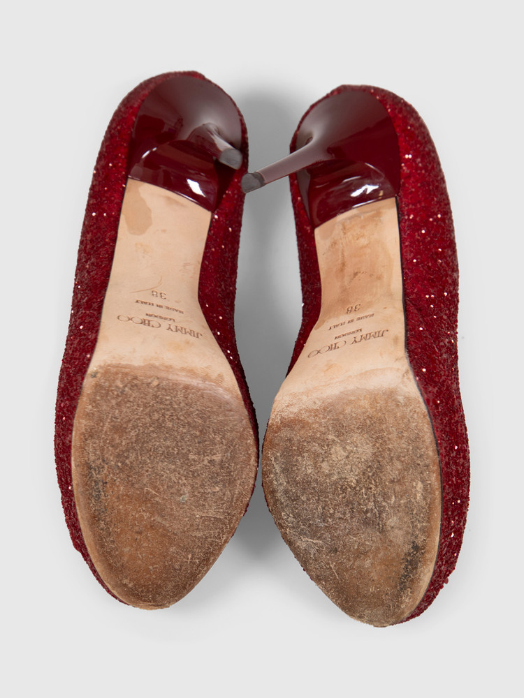 Jimmy Choo Red Glitter Platform Heels