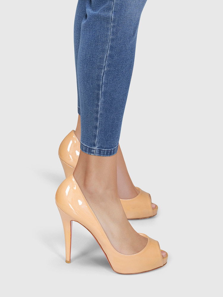 Christian Louboutin Beige Peep Toe Patent Heels