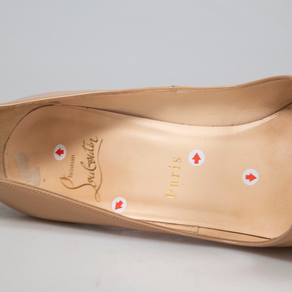 Christian Louboutin Beige Peep Toe Patent Heels