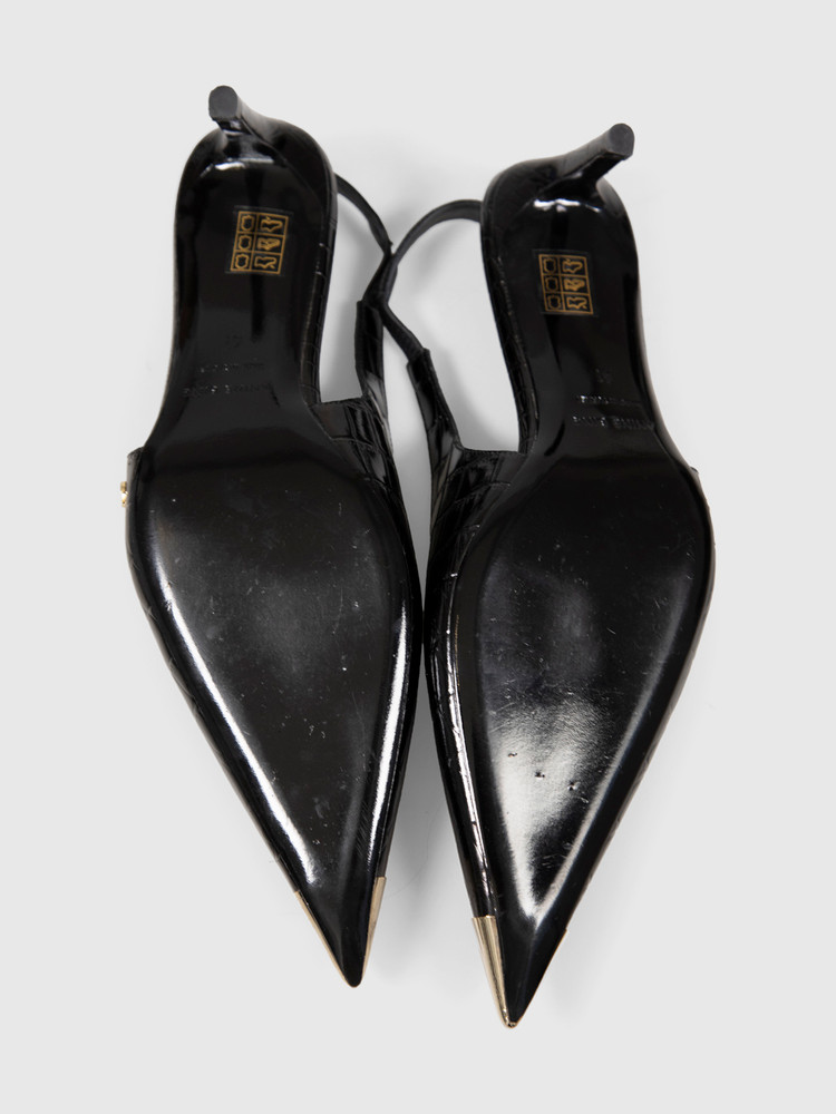 Anine Bing Black Leather Metal Cap Toe Nina Heels