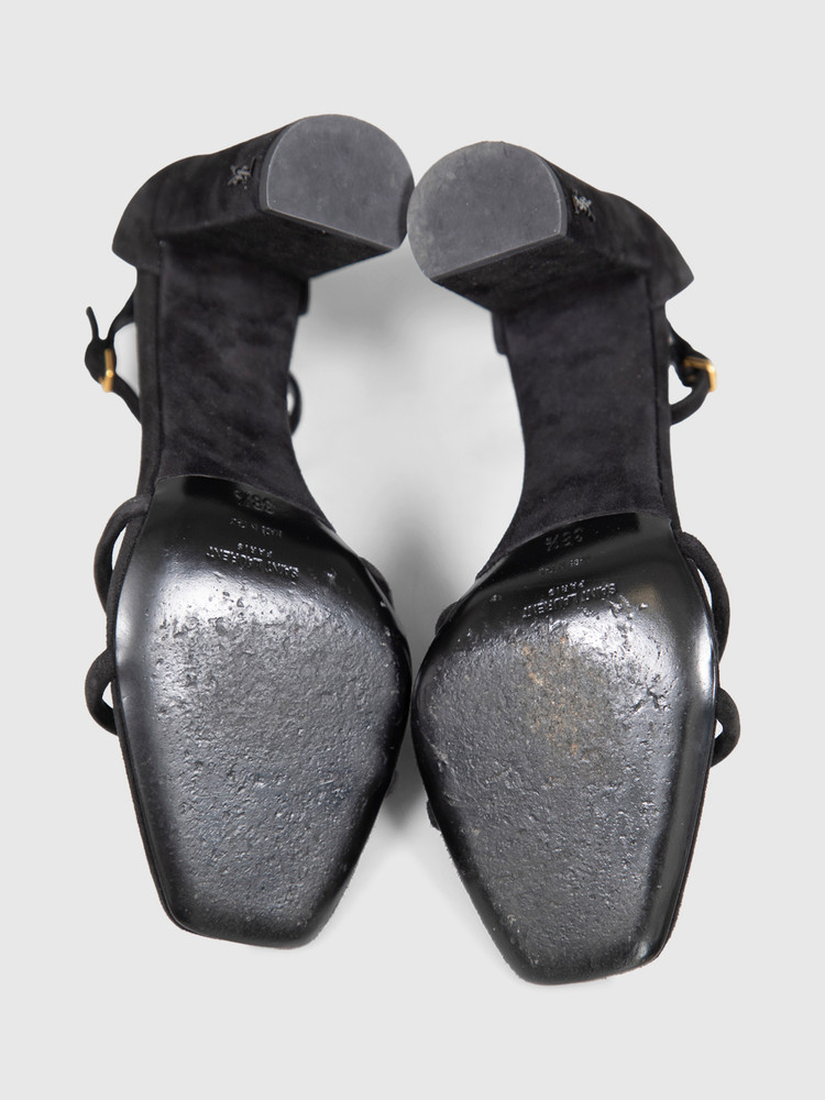 Saint Laurent Black Suede Block Heel Sandals
