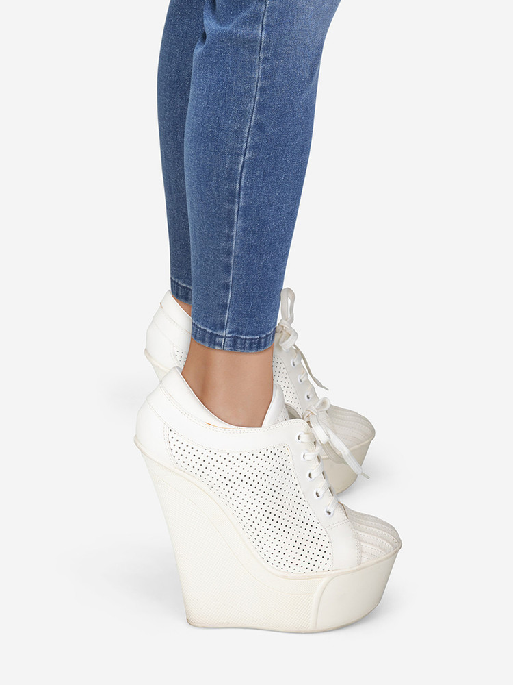 Louis Vuitton White Leather Perforated Wedges
