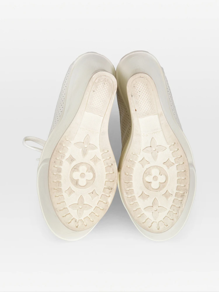 Louis Vuitton White Leather Perforated Wedges