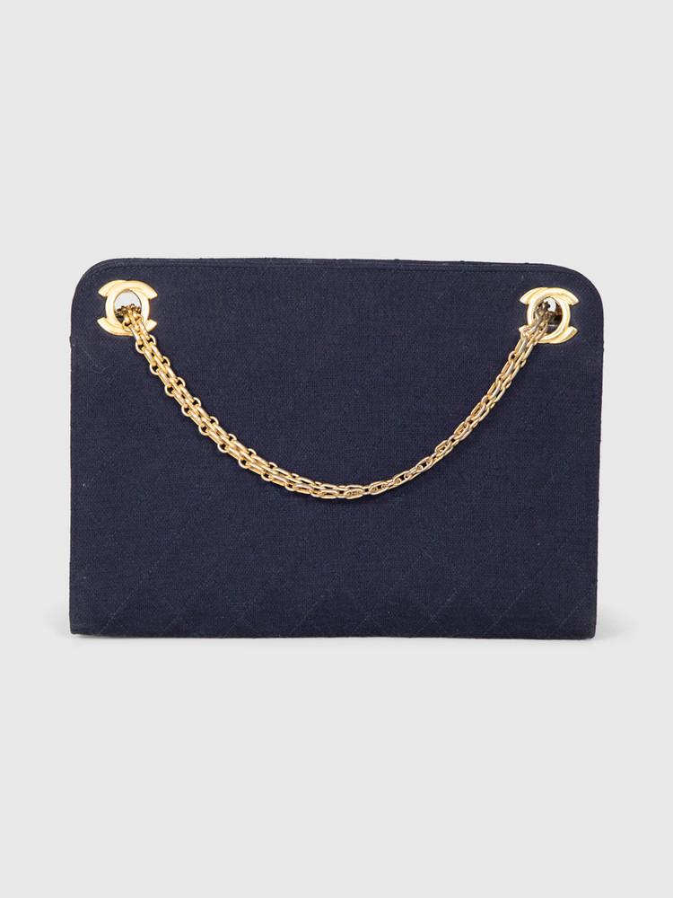 Chanel Vintage Navy Matelassé Shoulder Bag