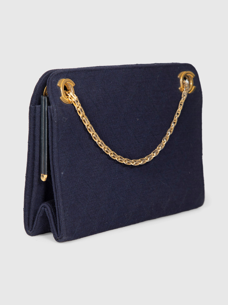 Chanel Vintage Navy Matelassé Shoulder Bag