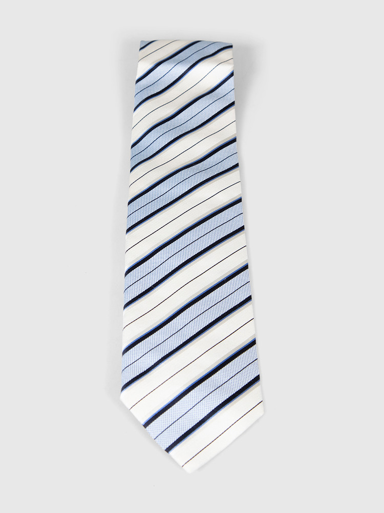 Ermenegildo Zegna Blue & White Striped Silk Tie