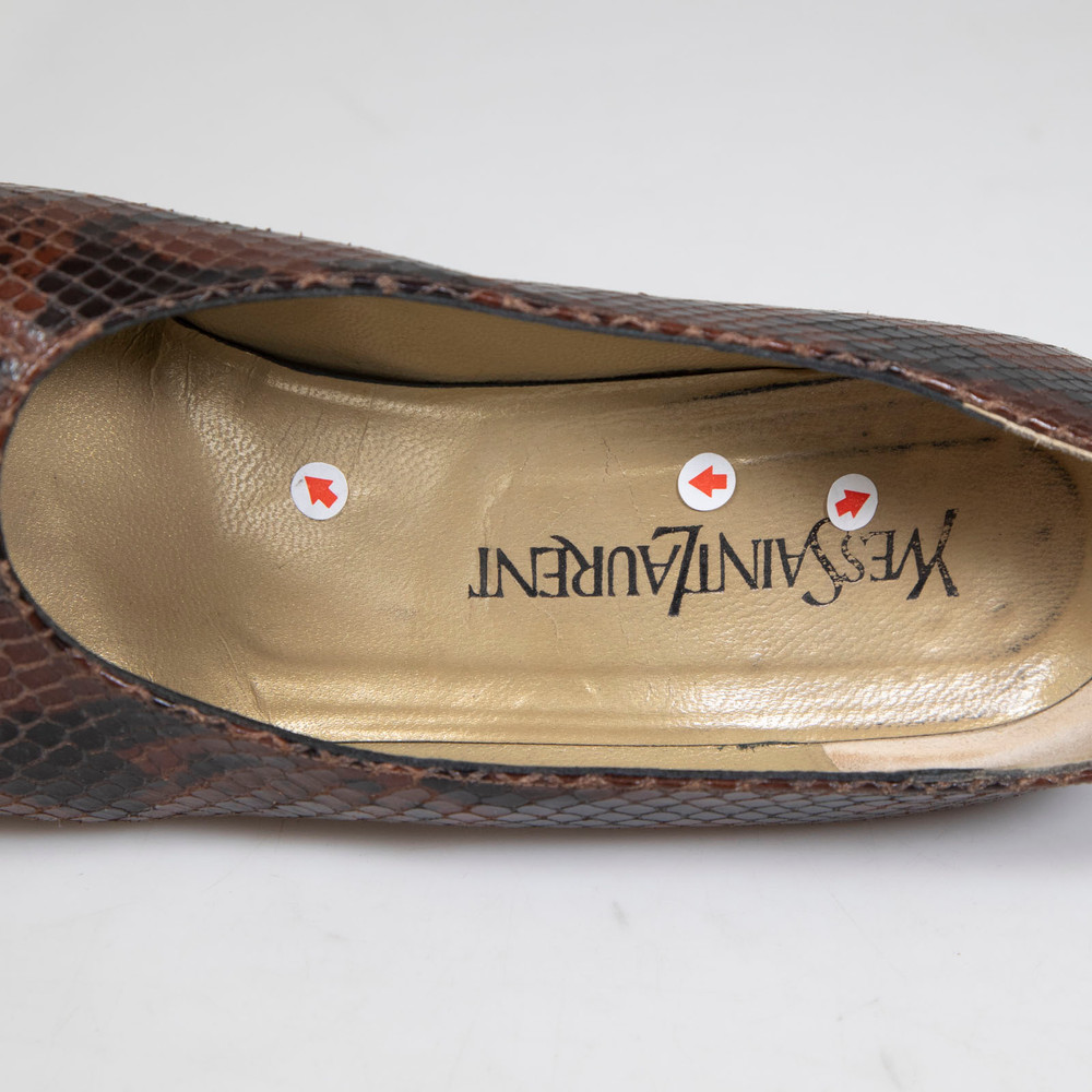 Saint Laurent Vintage Brown Leather Snake Emboss Pumps