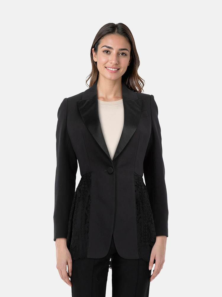 Alexander McQueen Black Wool Lace Hem Blazer