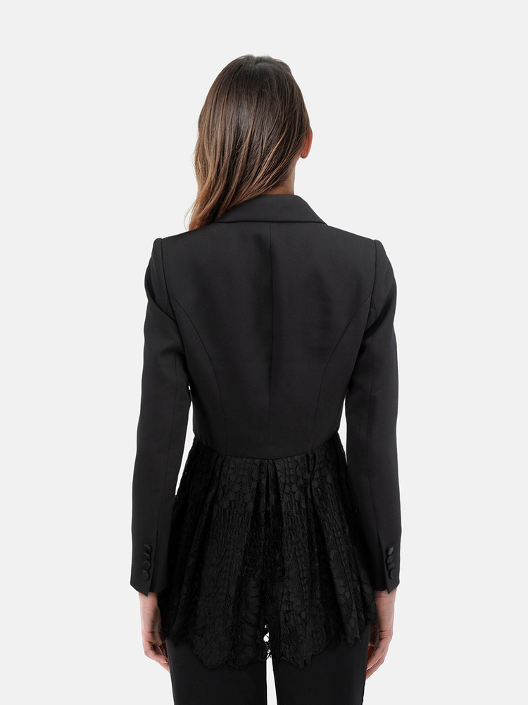 Alexander McQueen Black Wool Lace Hem Blazer