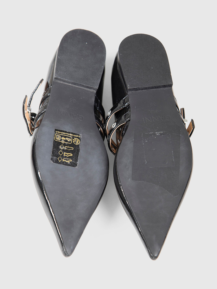 Ganni Black Vegan Patent Leather Pointed Flats