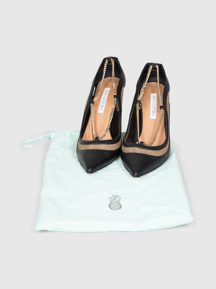 Aquazzura Black Leather Chain Detail Heels