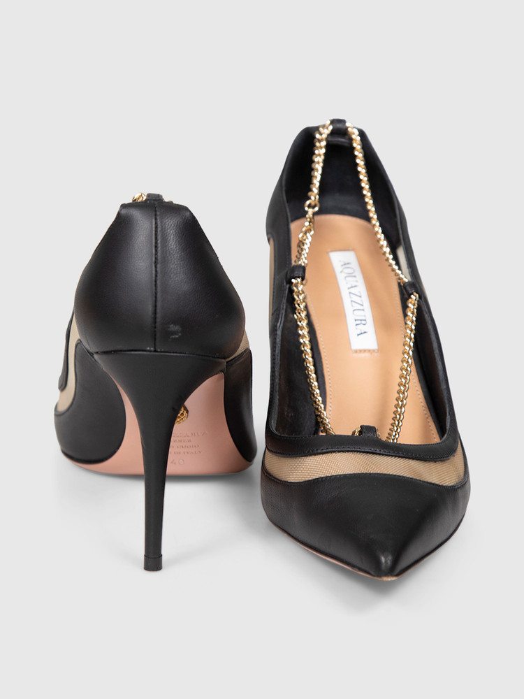 Aquazzura Black Leather Chain Detail Heels