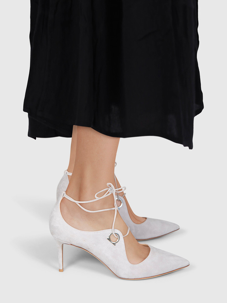 Salvatore Ferragamo Grey Suede Lace Up Heels