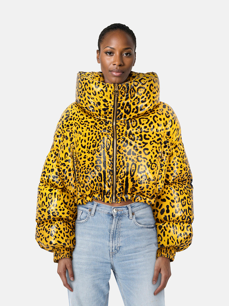 Dolce & Gabbana Yellow Leopard Print Puffer Jacket