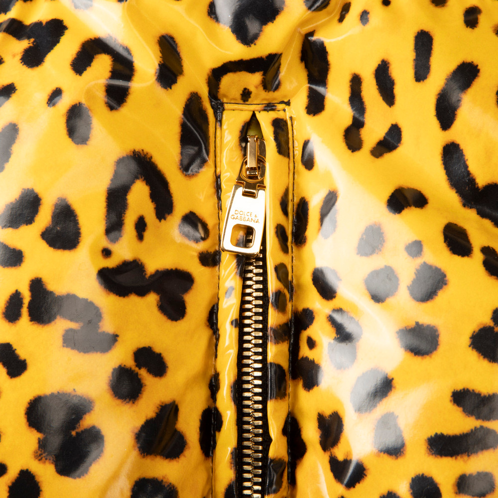 Dolce & Gabbana Yellow Leopard Print Puffer Jacket