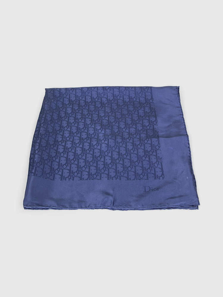 Dior Navy Silk Oblique Logo Scarf