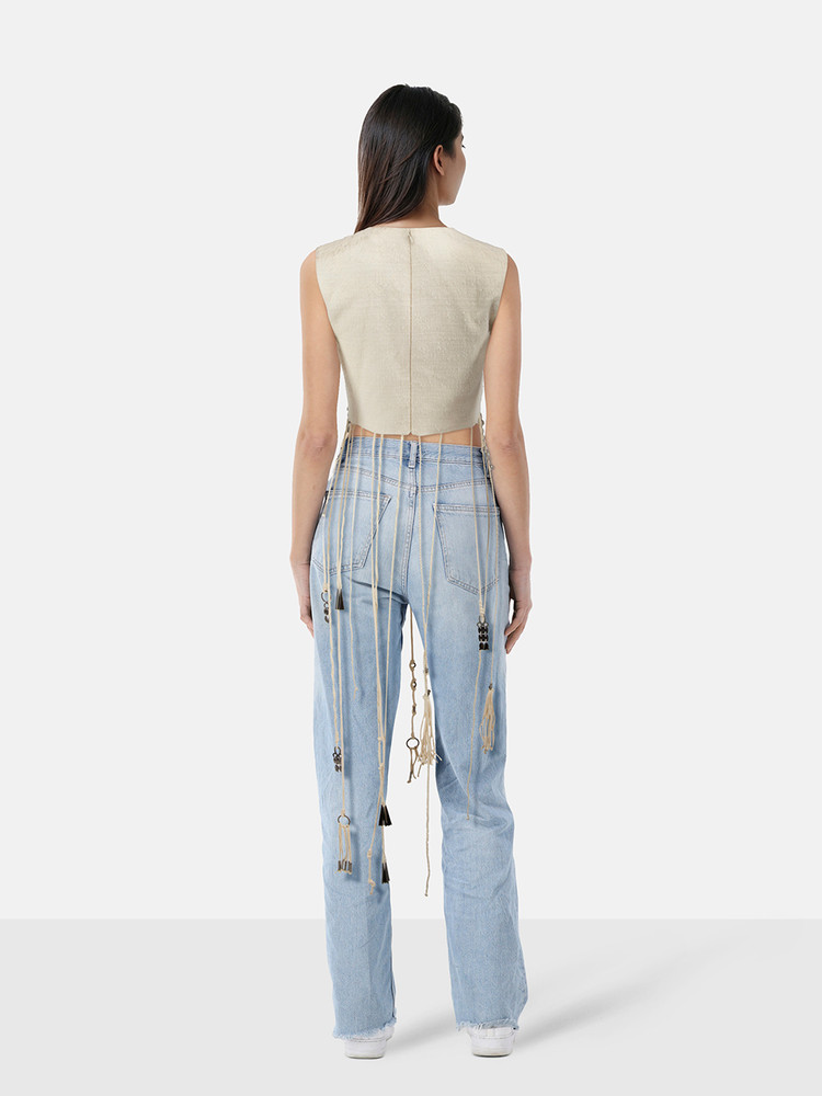 Chloé Ecru Silk Fringed Crop Top