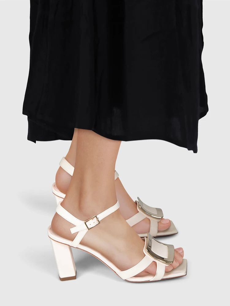 Roger Vivier White Leather Buckle Heeled Sandals
