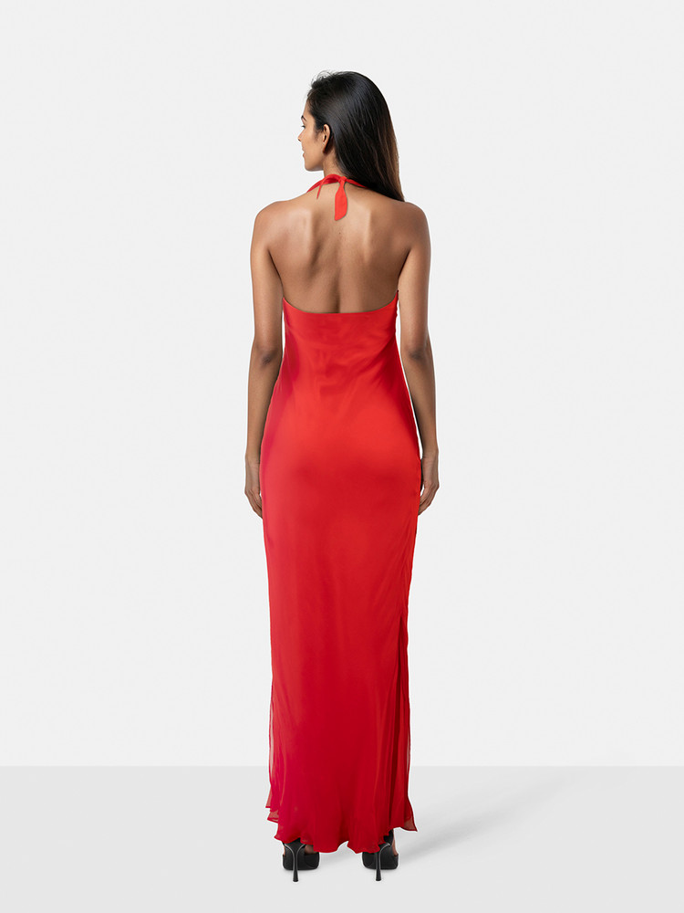Silvia Tcherassi Red Silk Halterneck Maxi Dress