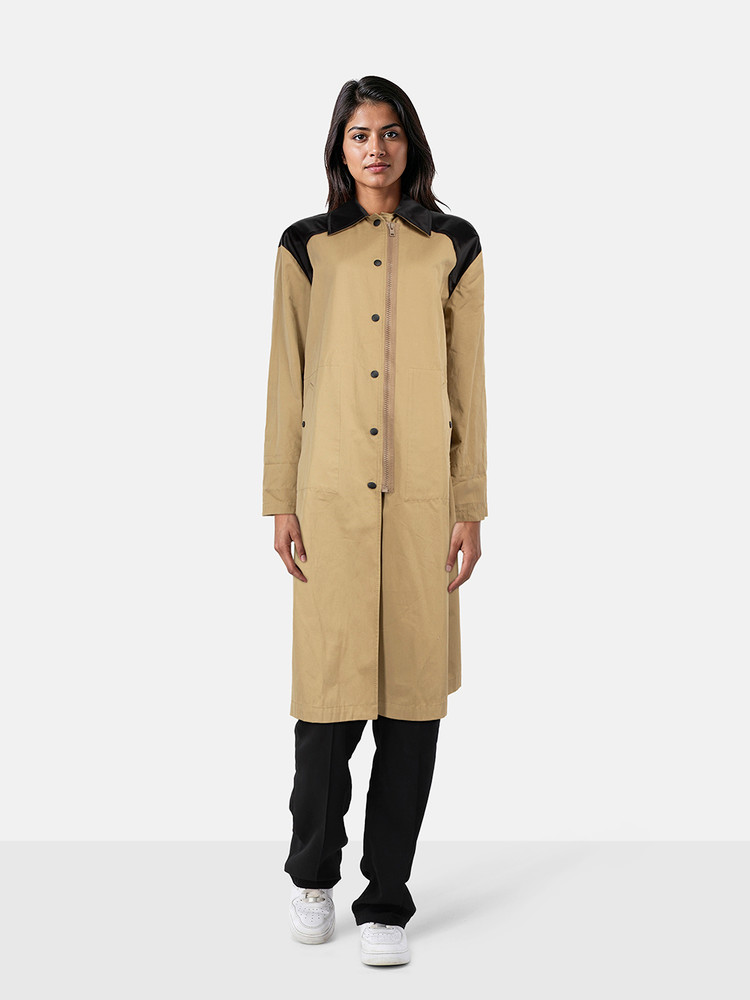 MSGM Beige & Black Panel Long Coat