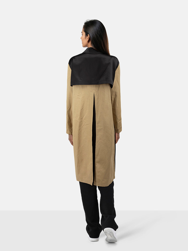 MSGM Beige & Black Panel Long Coat