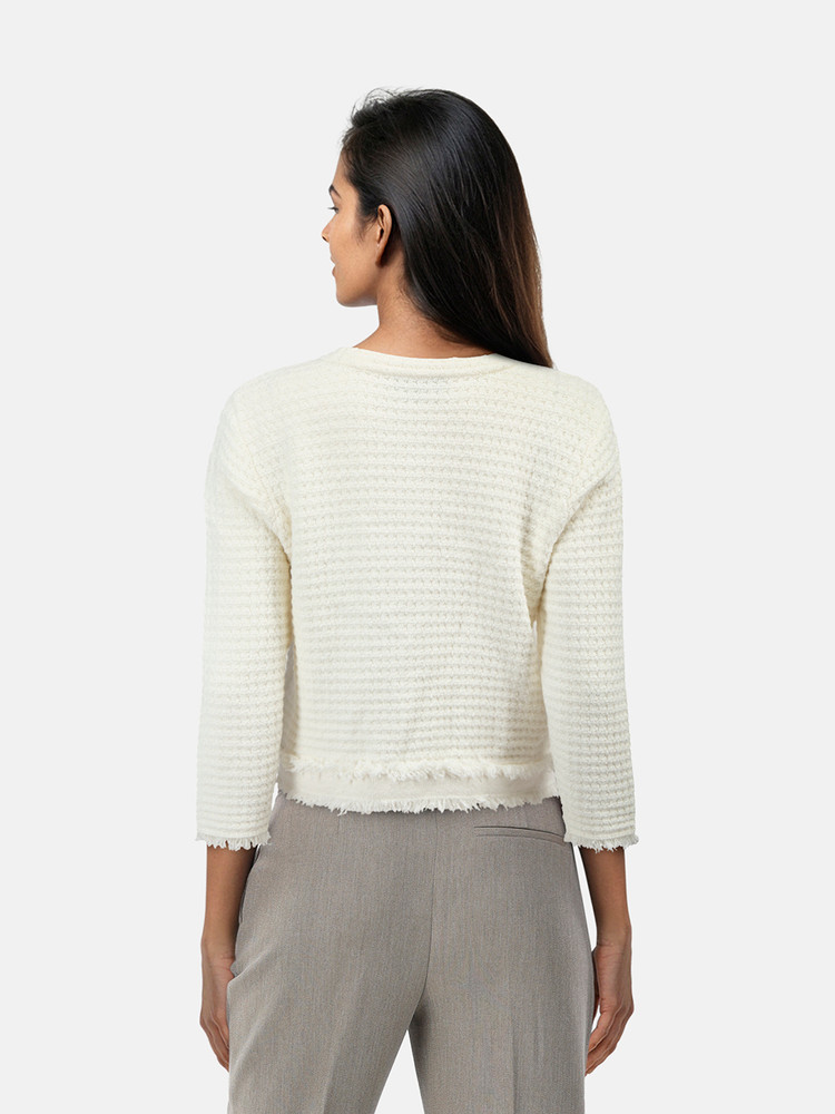 ME+EM White Knit Fringed Jacket