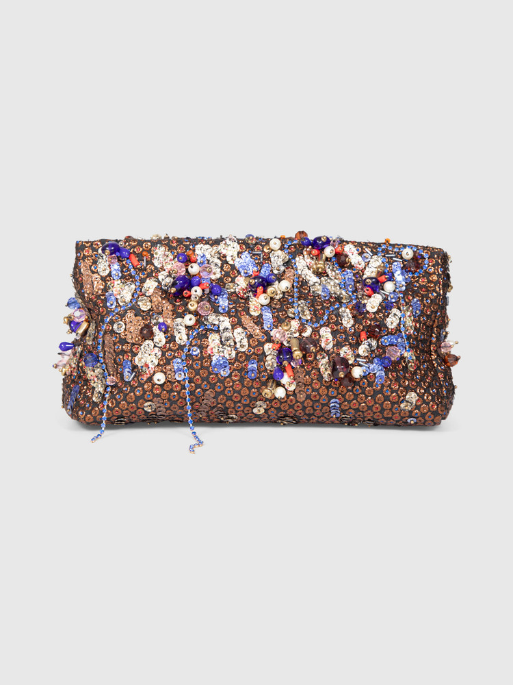 Dries Van Noten Metallic Beaded Clutch Bag