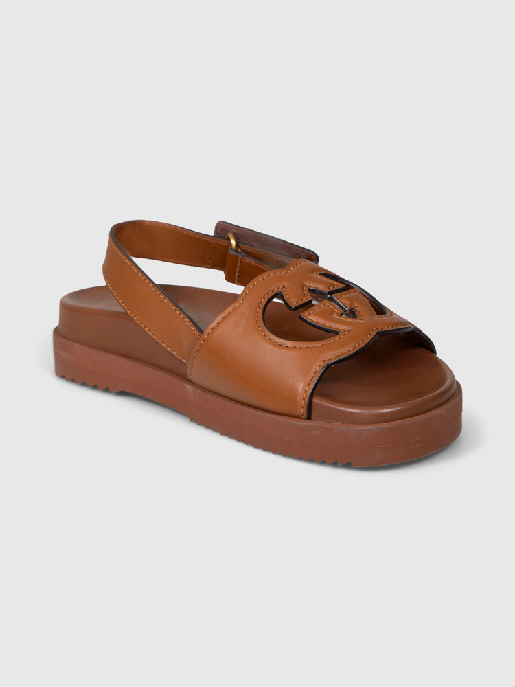 Gucci Brown Leather GG Cutout Sandals